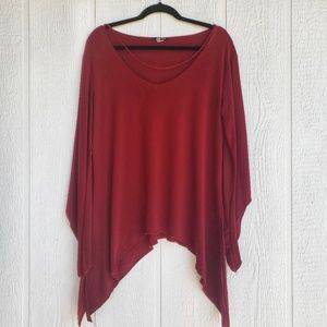 Red Over-sized Blouse Neck Embellishment Draped